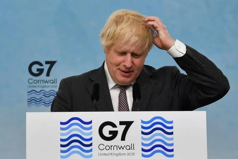 Britain's Prime Minister Boris Johnson speaks during a news conference at the end of the G7 summit in Carbis Bay, Cornwall, Britain, June 13, 2021. Ben Stansall/Pool via REUTERS