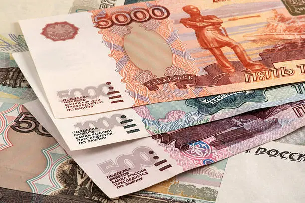 Russian roubles. 500, 1000 and 5000 roubles banknotes