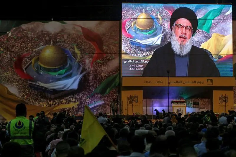 El líder del partido-milicia chií Hezbolá, Hasán Nasralá, durante un discurso televisado en el sur de Beirut (archivo)
Europa Press/Contacto/Marwan Naamani
(Foto de ARCHIVO)
05/4/2024