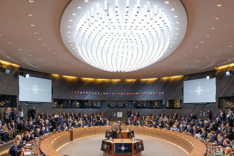 HANDOUT - 14 June 2024, Belgium, Brussels: NATO Secretary General Jens Stoltenberg (C)  chairs the meeting of NATO Ministers of Defence at the alliance's headquarters in Brussels. Photo: -/NATO/dpa - ATTENTION: editorial use only and only if the credit mentioned above is referenced in full
14/6/2024 ONLY FOR USE IN SPAIN