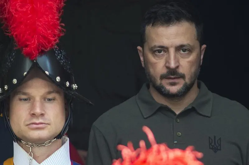 Vatican: NO LIBRI** Italy, Rome, Vatican, 2024/10/11.Ukrainian President Volodymyr Zelensky  leaves after a private audience with Pope Francis (not pictured) at the San Damaso courtyard in the Vatican City, 11 October 2024. Zelensky is visiting the Vatican for the third time after holding talks with the pontiff in 2020 and 2023. Photograph by ALESSIA GIULIANI  / Catholic Press Photo,Image: 919607333, License: Rights-managed, Restrictions: * Italy Rights OUT *, Model Release: no, Credit line: ALESSIA GIULIANI / Zuma Press / ContactoPhoto