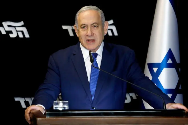 TEL AVIV, Dec. 27, 2019  Benjamin Netanyahu delivers a statement after winning a leadership primary at the Airport City near Tel Aviv, Israel, Dec. 27, 2019. The Israeli ruling party Likud announced on Friday that incumbent Prime Minister Benjamin Netanyahu won a landslide victory in the primary, ensuring his leadership of the right-wing party in the national elections in March..   The official results released by the Likud in the morning showed that Netanyahu won 72.5 percent of the party members' votes while his rival Gideon Saar gained 27.5 percent of the votes. (JINI via Xinhua),Image: 490018954, License: Rights-managed, Restrictions: , Model Release: no, Credit line: Shang Hao / Zuma Press / ContactoPhoto