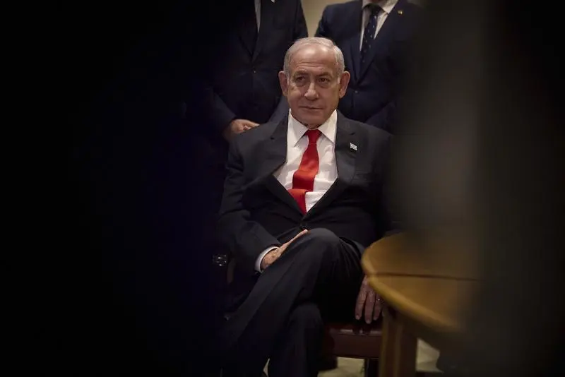 September 20, 2023, New York, NY, United States: Israeli Prime Minister Benjamin Netanyahu listens during a bilateral meeting with Ukrainian President Volodymyr Zelenskyy on the sidelines of the United Nations general assembly, September 20, 2023 In New York City, New York, USA.,Image: 806938525, License: Rights-managed, Restrictions: , Model Release: no, Credit line: Ukraine Presidency/Ukrainian Pre / Zuma Press / ContactoPhoto