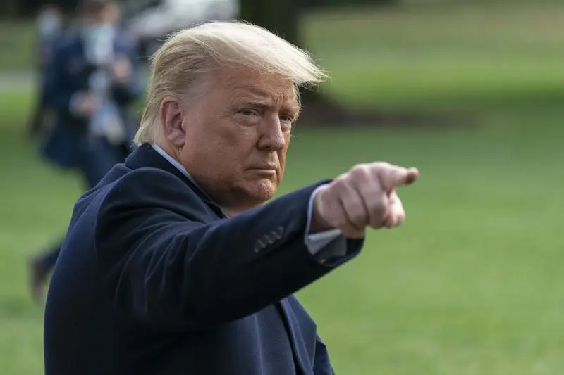October 30, 2020, Washington, District of Columbia, USA: United States President Donald J. Trump gestures as he departs the White House in Washington, DC headed for political rallies in Michigan,  Wisconsin and Minnesota on Friday, October 30, 2020,Image: 566480191, License: Rights-managed, Restrictions: , Model Release: no, Credit line: Chris Kleponis - Pool Via Cnp / Zuma Press / ContactoPhoto