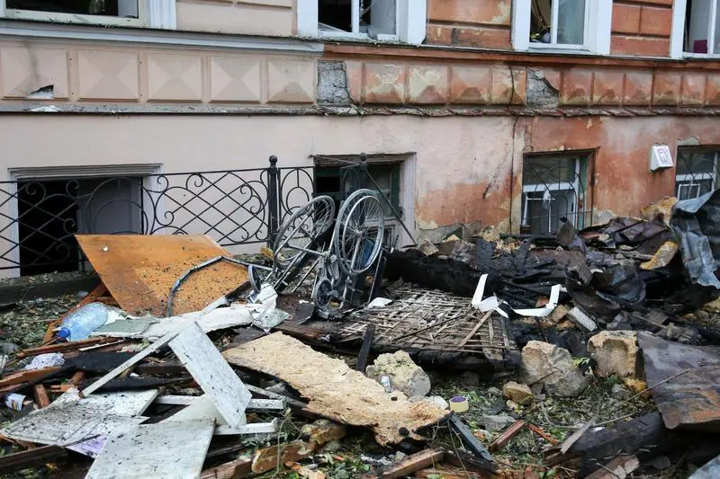 November 15, 2024, Odessa, Ukraine: A wheelchair in the trash after the destruction of a residential building on Pasteur Street. As of 9:00 a.m., according to reports from the mass media, on November 15, one person was killed and at least two others were injured as a result of an air raid on Odessa on the evening of November 14, 2024.,Image: 934725168, License: Rights-managed, Restrictions: , Model Release: no, Credit line: Viacheslav Onyshchenko / Zuma Press / ContactoPhoto