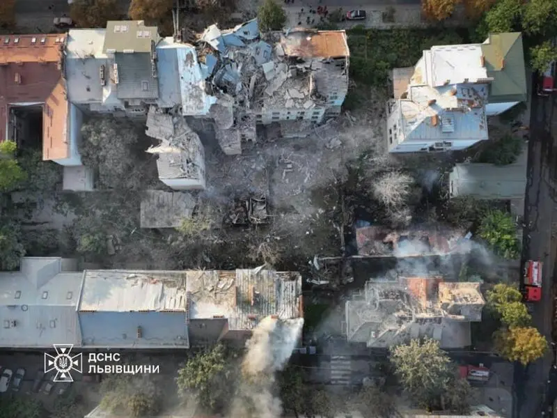 September 4, 2024, Lviv, Ukraine: An aerial view of the aftermath of a Russian missile attack on the Ukrainian city of Lviv that killed at least seven civilians and wounded 47. The fatalities in Lviv included two girls aged nine and 14, another child, a 50-year-old nurse at a local clinic, and a man, according to officials.,Image: 904630518, License: Rights-managed, Restrictions: * United Kingdom Rights OUT *, Model Release: no, Credit line: State Emergency Service Ukraine / Zuma Press / ContactoPhoto