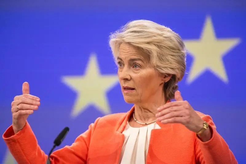 September 9, 2024, Brussels, Bxl, Belgium: Ursula von der LEYEN, President of the European Commission, attends a press conference for the presentation of Mario Draghi's report on Europe's competitiveness in Brussels on 09/09/2024. The report is expected to include key recommendations for Europe's economic future, focusing on investment and competition against the U.S. and China  by Wiktor Dabkowski,Image: 906017582, License: Rights-managed, Restrictions: , Model Release: no, Credit line: Wiktor Dabkowski / Zuma Press / ContactoPhoto