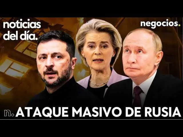 Captura del vídeo principal donde se reflejan titulares sobre Rusia, Trump y la situación en Europa, con imágenes de misiles y líderes políticos en un escenario global de alta tensión.<br>                        <br>                        <br>                        <br>                      