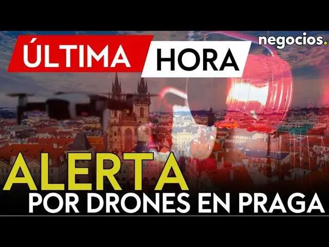Imagen del aeropuerto de Praga con personal policial en alerta ante la presencia de drones en el espacio aéreo, reflejando un escenario de tensión y precaución.<br>                        <br>                        <br>                        <br>                      