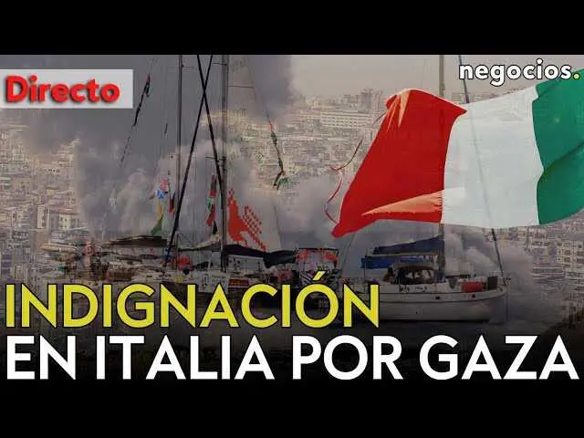 Imagen de una manifestación en Italia con la multitud protestando en las calles, muchas banderas y muestras de solidaridad con Gaza.<br>                        <br>                        <br>                        <br>                      