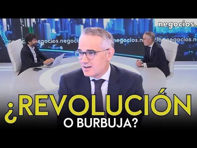 Captura del vídeo con títulos y gráficos que reflejan la tensión en los mercados y el auge tecnológico<br>                        <br>                        <br>                        <br>                      