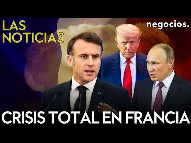 Captura del vídeo de Negocios TV que ilustra las noticias sobre las tensiones internacionales, con imágenes relevantes de Trump, Putin y París en situación de crisis política.<br>                        <br>                        <br>                        <br>                      