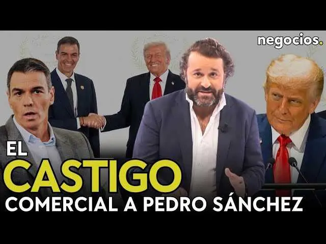 Donald Trump durante una conferencia, acompañado del logotipo de la OTAN en fondo difuso, simbolizando las tensiones comerciales y diplomáticas con España.<br>                        <br>                        <br>                        <br>                      