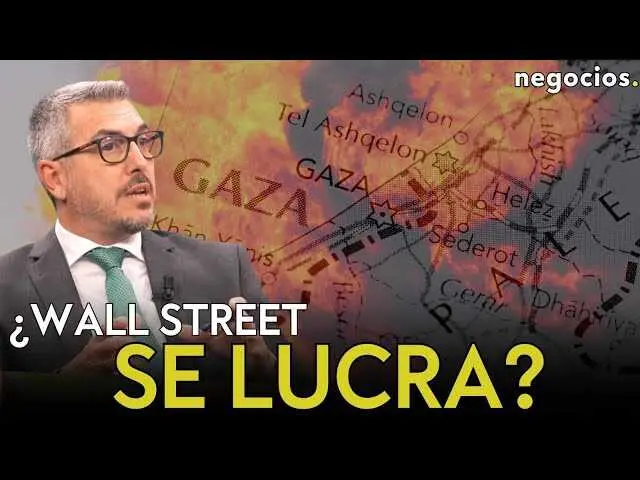 Imagen del vídeo de Negocios TV sobre la influencia de Wall Street en la reconstrucción de Gaza, con logotipos de BlackRock y Goldman Sachs de fondo.<br>                        <br>                        <br>                        <br>                      