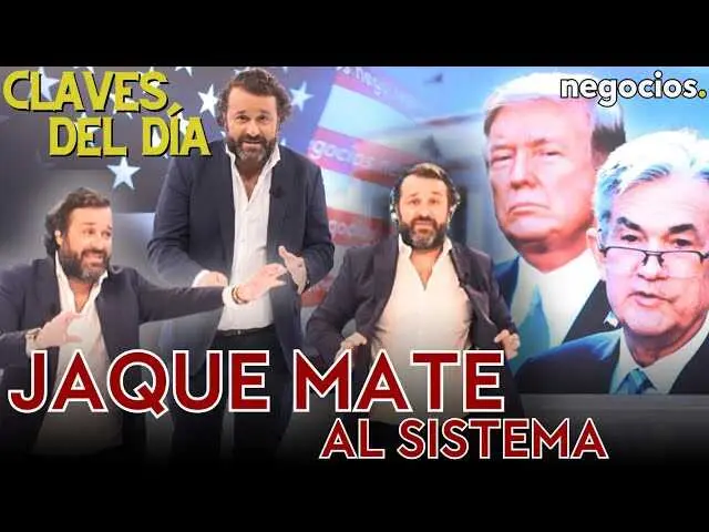 Jerome Powell y un lingote de oro en primer plano, con gráficos bursátiles al fondo, simbolizando el cambio en las políticas monetarias y la revalorización de los metales preciosos.<br>                        <br>                        <br>                        <br>                      