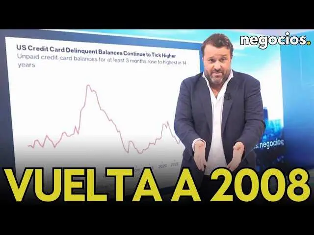 Gráfico que muestra el aumento de moras en tarjetas de crédito en Estados Unidos, comparado con los niveles registrados durante la crisis financiera de 2008.<br>                        <br>                        <br>                        <br>                      