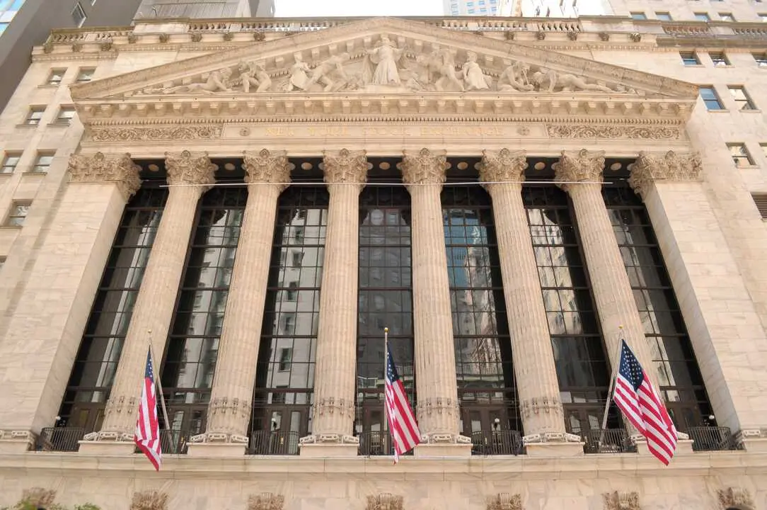 The New York Stock Exchange is seen in the Financial District in Manhattan, New York City.