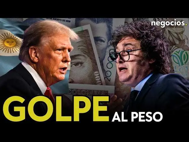 Gráfica del peso argentino con tendencia a la baja junto a una foto de Javier Milei y el logo de Negocios TV<br>                        <br>                        <br>                        <br>                      
