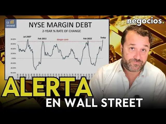 Gráfico que muestra la subida del Margin Debt en Wall Street con referencia al oro y el dominio de las grandes tecnológicas en el S&P 500.<br>                        <br>                        <br>                        <br>                      