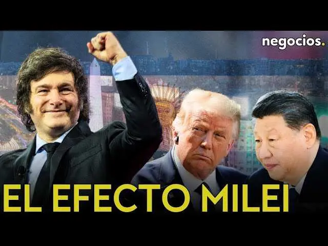 Pantallazo del vídeo de Negocios TV donde se analiza la victoria de Javier Milei y su impacto en la economía global.<br>                        <br>                        <br>                        <br>                      