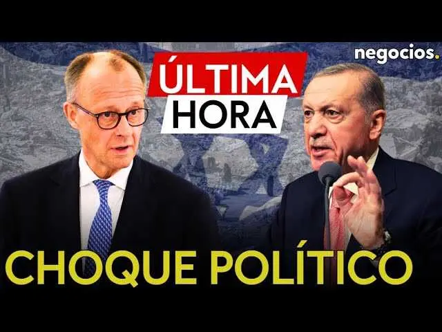 Captura del vídeo de Negocios TV con imágenes de Friedrich Merz y Recep Tayyip Erdogan durante su encuentro diplomático.<br>                        <br>                        <br>                        <br>                      