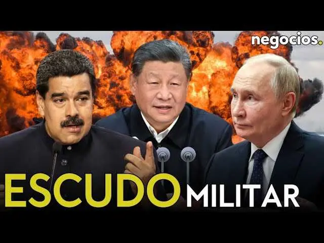 Nicolás Maduro en acto oficial, con imágenes superpuestas de aviones Sukhoi y sistemas de defensa militar.<br>                        <br>                        <br>                        <br>                      