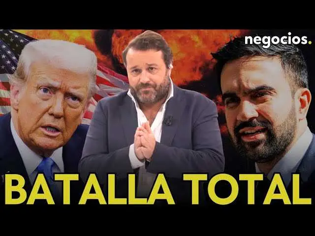 Zohran Mamdani, joven alcalde de Nueva York, da un discurso desafiante contra Donald Trump con la ciudad de fondo.<br>                        <br>                        <br>                        <br>                      