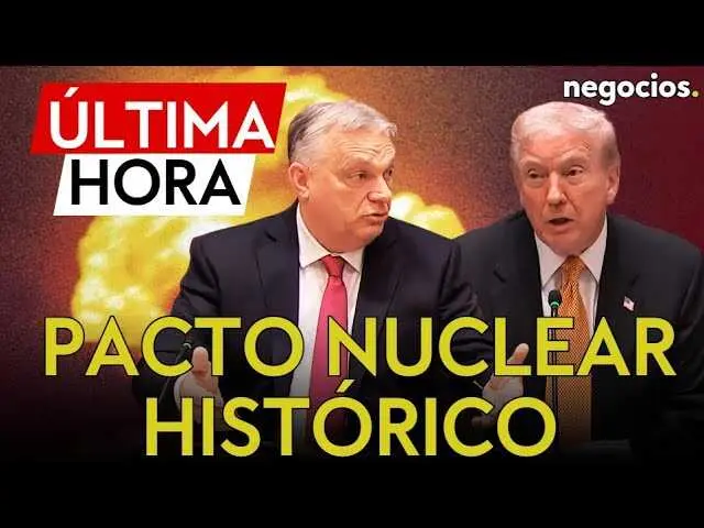 Imagen de un complejo nuclear con la bandera de Hungría y Estados Unidos superpuestas, simbolizando el acuerdo estratégico entre ambos países.<br>                        <br>                        <br>                        <br>                      
