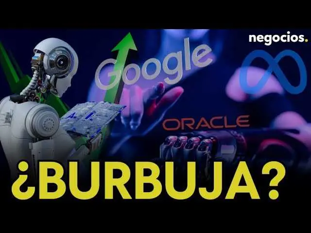 Logotipos de Meta, Google, Oracle y Microsoft superpuestos con gráficos financieros y datos de mercado al fondo.<br>                        <br>                        <br>                        <br>                      