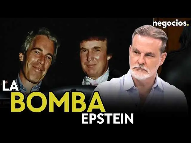 Captura de pantalla del vídeo de Negocios TV mostrando el análisis sobre Donald Trump y el caso Epstein.<br>                        <br>                        <br>                        <br>                      