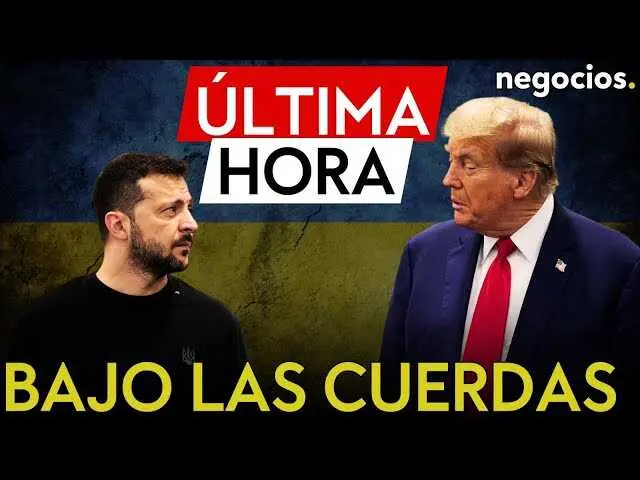 Fotografía de Volodimir Zelensky en una conferencia de prensa, con fondo desfocado de banderas ucranianas y símbolos oficiales.<br>                        <br>                        <br>                        <br>                      