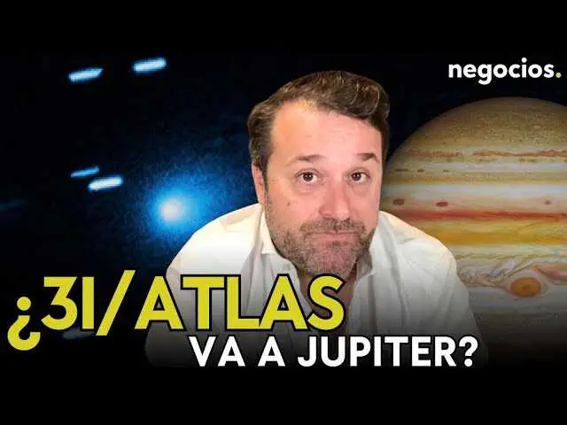 Imagen del objeto interestelar 3I/Atlas captado en una infografía científica junto a Júpiter y su sistema de lunas.<br>                        <br>                        <br>                        <br>                      