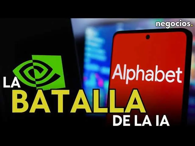 Gráfica comparativa de la valoración bursátil de Alphabet y Nvidia, destacando la aceleración de Alphabet en el sector de chips de inteligencia artificial.<br>                        <br>                        <br>                        <br>                      