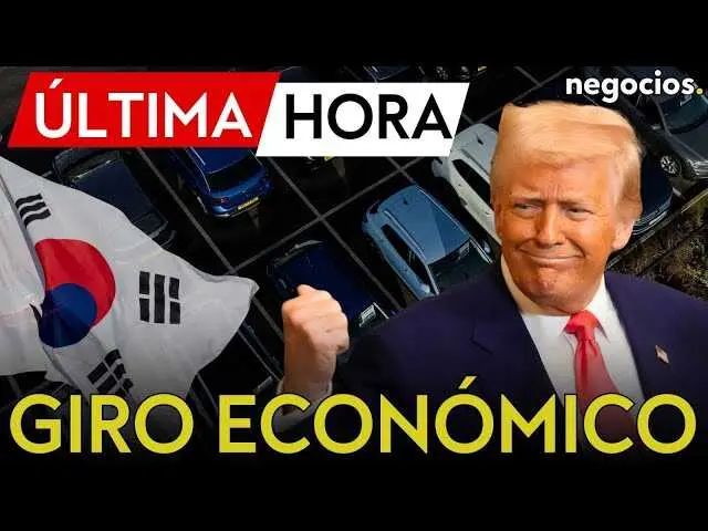 Cartel publicitario del anuncio de la reducción de aranceles a vehículos surcoreanos por parte de Estados Unidos.<br>                        <br>                        <br>                        <br>                      