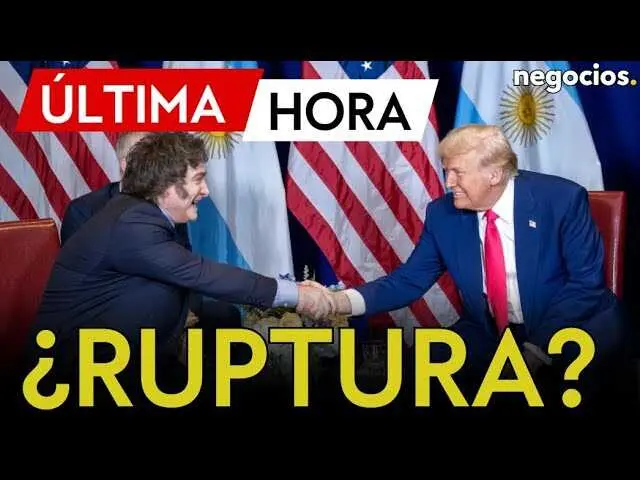 Captura del vídeo donde se analiza la tensión diplomática entre Javier Milei y Donald Trump en Negocios TV.<br>                        <br>                        <br>                        <br>                      