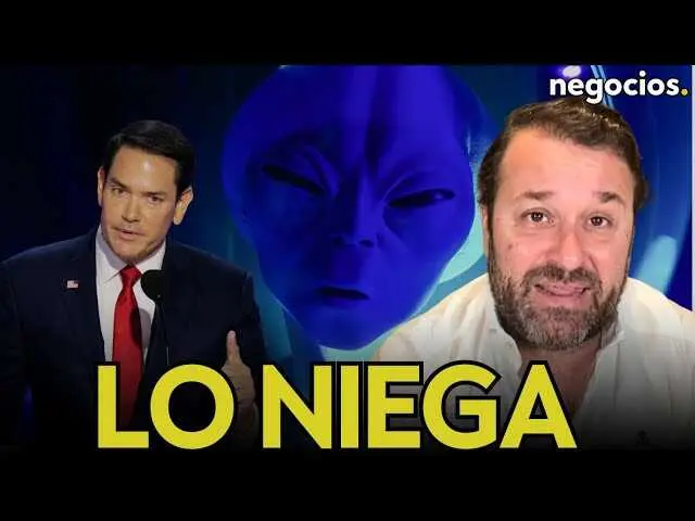 Marco Rubio en entrevista, con fondo relacionado a avistamientos de ovnis y fenómeno extraterrestre.<br>                        <br>                        <br>                        <br>                      