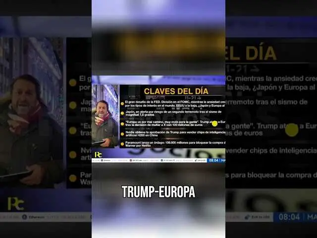 Captura del vídeo donde Donald Trump vuelve a criticar la dirección política de Europa, emitido por Negocios TV.<br>                        <br>                        <br>                        <br>                      