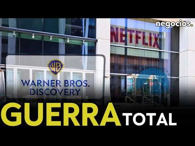 Captura de pantalla del v&iacute;deo de Negocios TV que muestra el t&iacute;tulo y miniatura sobre la guerra por Warner Bros.<br>                        <br>                        <br>                        <br>                      