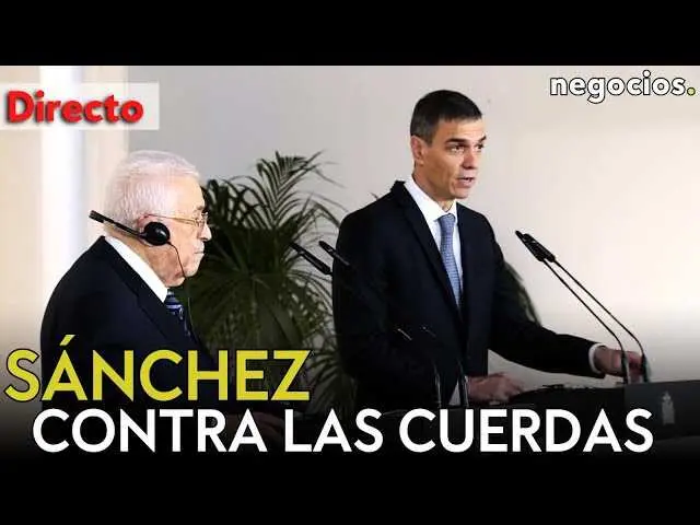 Pedro Sánchez durante la comparecencia en presencia del presidente de la Autoridad Nacional Palestina, Mahmoud Abbas, en medio de la tensión política en España.<br>                        <br>                        <br>                        <br>                      