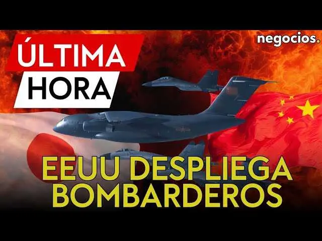 Bombardero estratégico B-52H de Estados Unidos volando sobre aguas cercanas a Japón durante maniobras conjuntas con cazas japoneses.<br>                        <br>                        <br>                        <br>                      