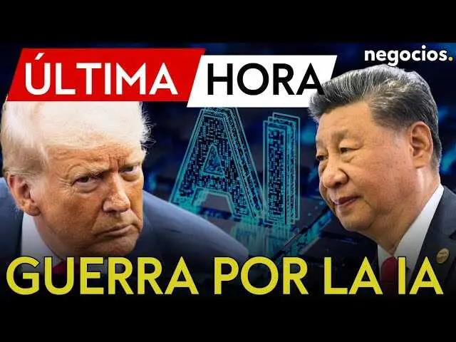 Retrato de Donald Trump durante una conferencia con gráficos de inteligencia artificial de fondo, simbolizando la centralización regulatoria anunciada.<br>                        <br>                        <br>                        <br>                      