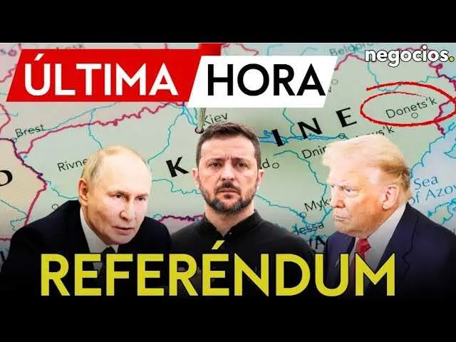 Volodímir Zelensky durante una declaración pública junto a banderas ucranianas, mostrando determinación frente a los planes internacionales sobre el Donbás.<br>                        <br>                        <br>                        <br>                      
