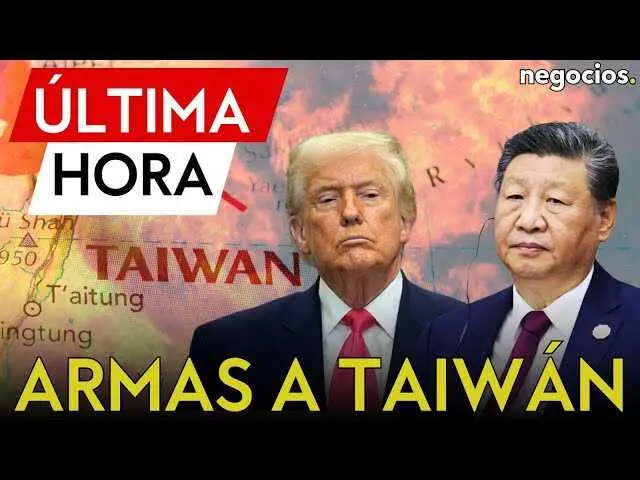 Cartel del v&iacute;deo de Negocios TV mostrando la bandera china y la estadounidense con un fondo del estrecho de Taiw&aacute;n<br>                        <br>                        <br>                        <br>                      