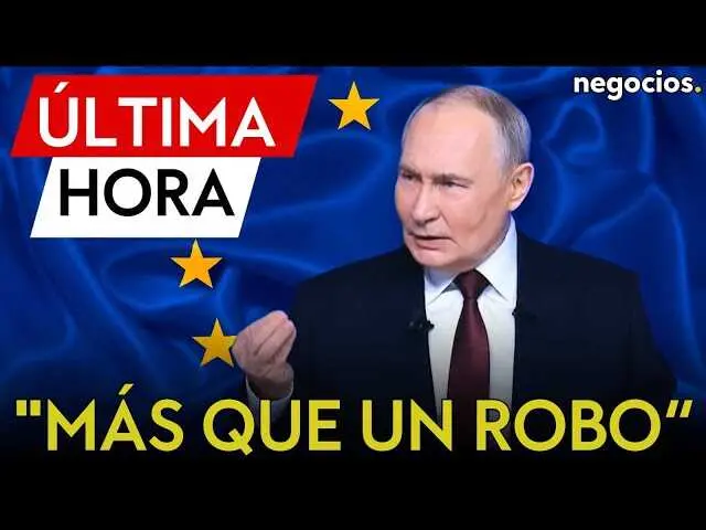 Vlad&iacute;mir Putin durante un discurso, con fondo neutro, mientras aborda la pol&eacute;mica sobre los activos rusos congelados en Europa.<br>                        <br>                        <br>                        <br>                      