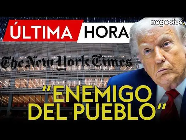 Retrato de Donald Trump con el logo del New York Times al fondo, ilustrando la confrontaci&oacute;n medi&aacute;tica.<br>                        <br>                        <br>                        <br>                      