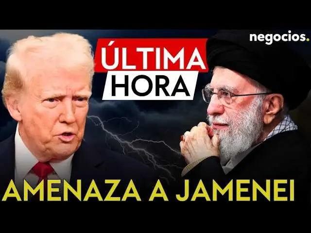 Captura de pantalla del v&iacute;deo de Negocios TV con imagen de Donald Trump y Al&iacute; Jamenei en contexto de tensi&oacute;n diplom&aacute;tica.<br>                        <br>                        <br>                        <br>                      
