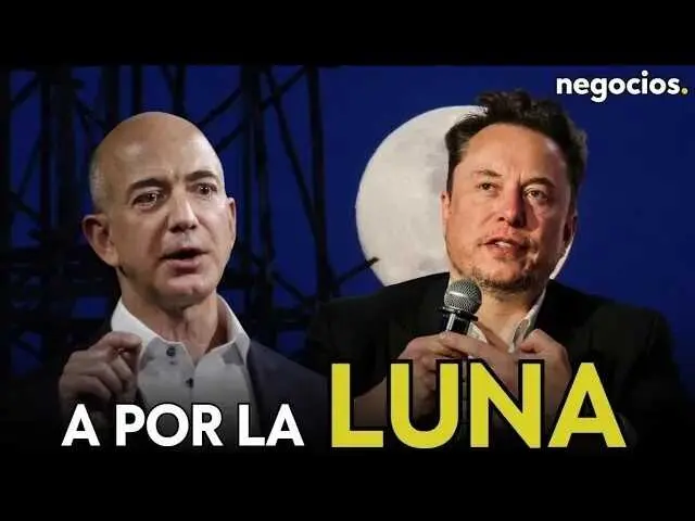 Imagen ilustrativa que muestra la superficie lunar con cohetes de SpaceX y Blue Origin en representaci&oacute;n de la competencia espacial.<br>                        <br>                        <br>                        <br>                      