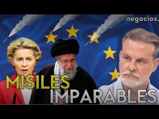 Imagen del conflicto en Oriente Medio con representaci&oacute;n gr&aacute;fica de misiles y drones iran&iacute;es apuntando hacia Israel.<br>                        <br>                        <br>                        <br>                      