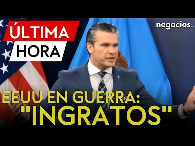 Pete Hegseth durante una conferencia de prensa con mapa geopol&iacute;tico de fondo<br>                        <br>                        <br>                        <br>                      