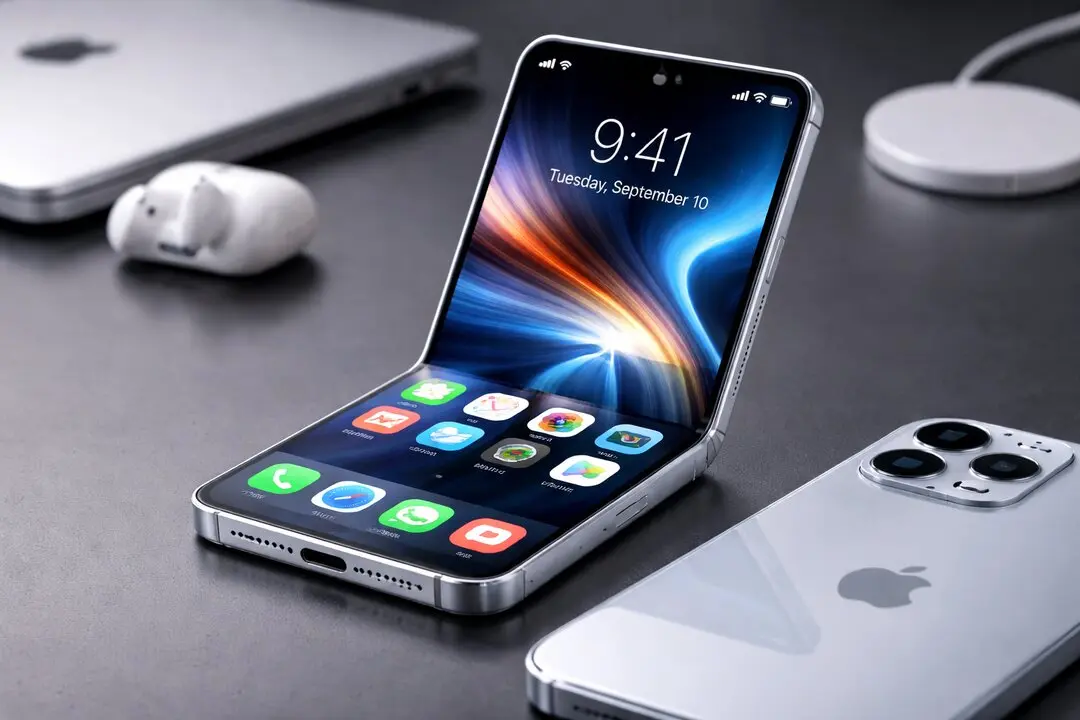 Recreaci&oacute;n de la IA del iPhone plegable.